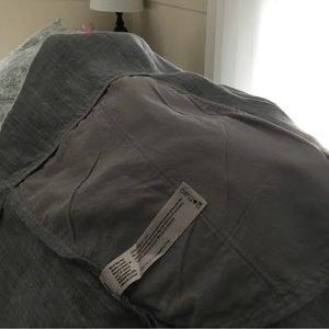 Open front long linen jacket side pockets